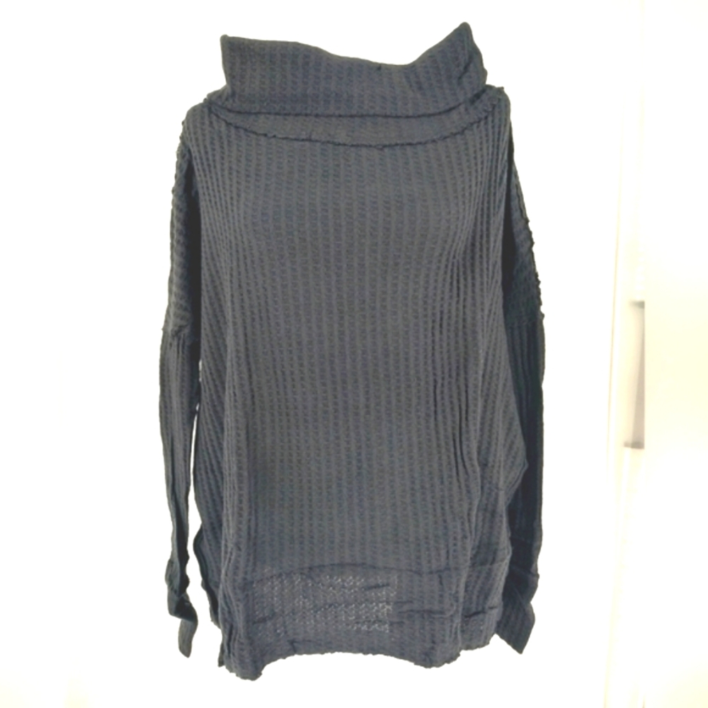 Free People Juicy Thermal Cowl Neck Top Black S NWT